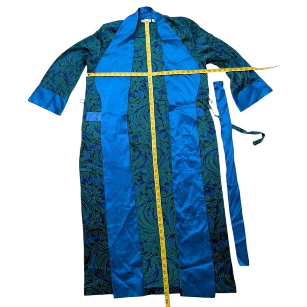 Victoria's Secret Vintage 80s 90s Gold Label 100% Silk Long Robe - Peacock - Picture 8 of 10